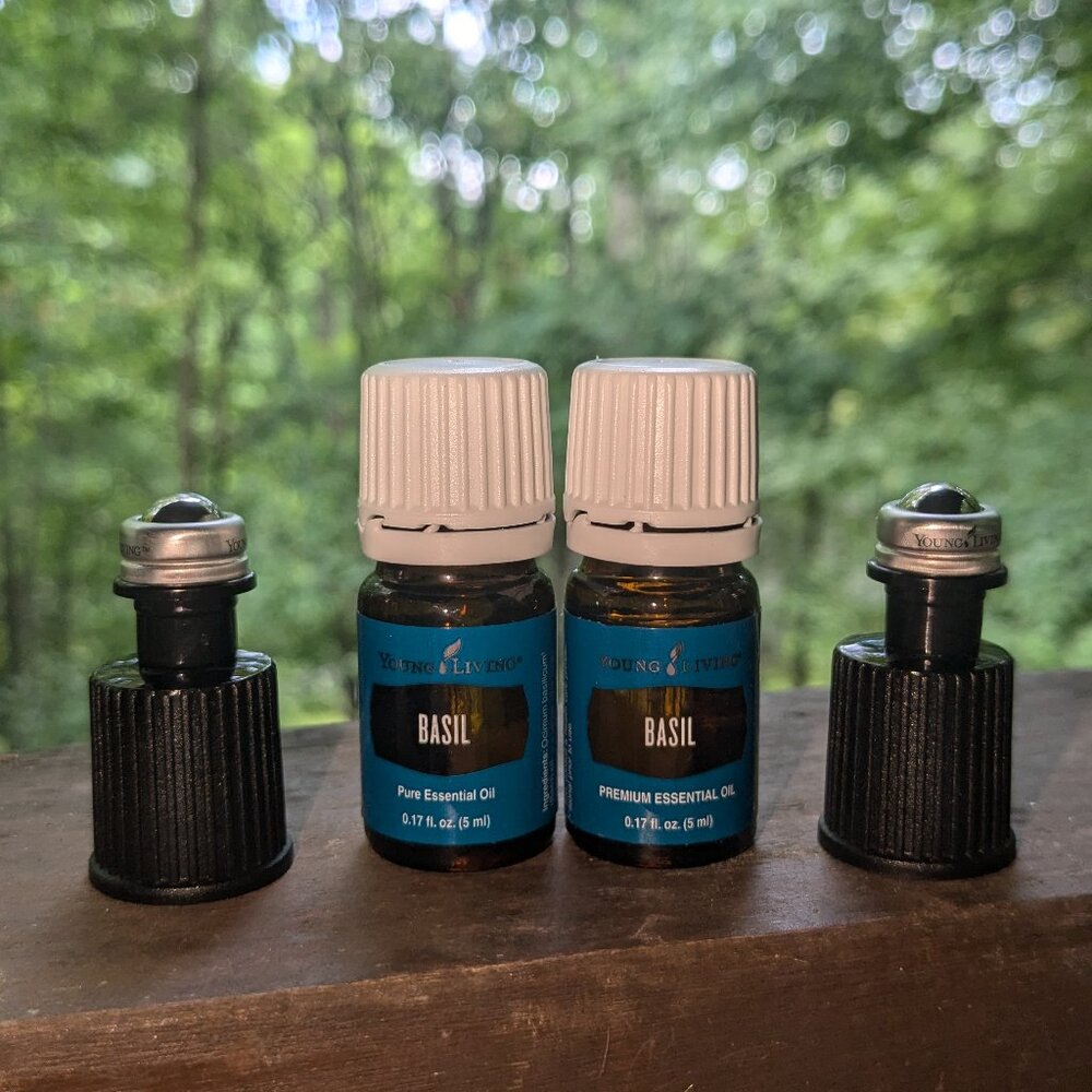 Young Living Essential Oils Basil 5 ml Special-2 bottles NEW Sealed + 2 rollers